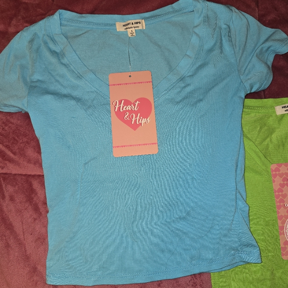Heart Hips V-Neck Tees - Sky Blue, Lime Green, Soft Pink - Picture 2 of 6